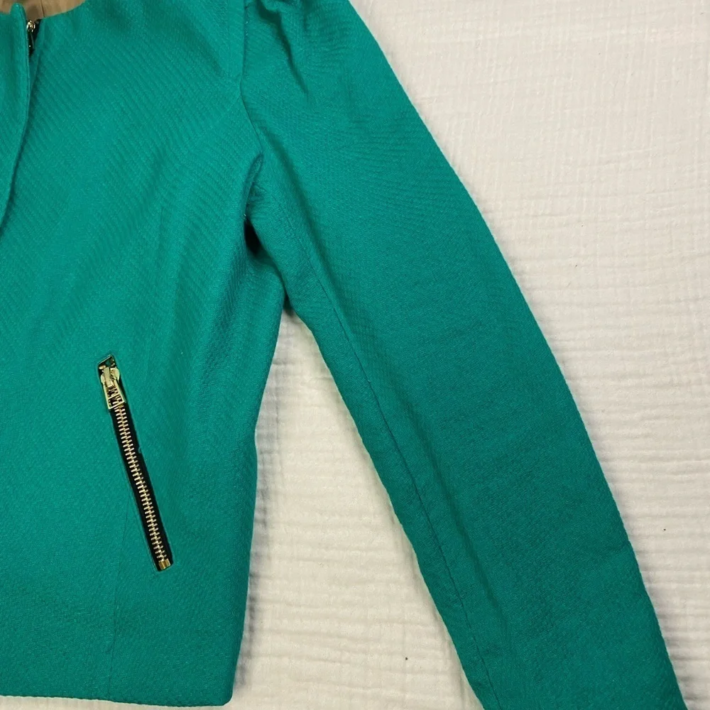 MNG Suit Green Blazer Jacket Gold Accents Size Large Classic Preppy Full Zip